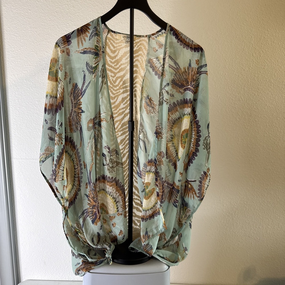 UMGEE‎ Women's Kimono Jacket Coverup Colorful Silky Size S